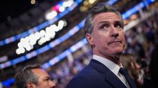California Gov. Gavin Newsom looks on during the second day of the Democratic National Convention at the United Center on August 20, 2024 in Chicago, Illinois.