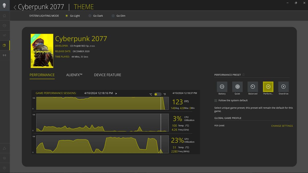 Alienware m18 R2 Command Center Cyberpunk 2077.