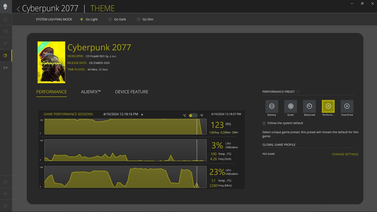 Alienware m18 R2 Command Center Cyberpunk 2077.