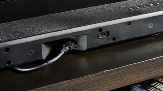 The Polk Audio Signa S4 close up shot of the soundbar rear and main HDMI port.