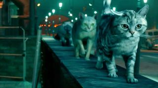 The cats of Final Fantasy 7 Remake walk along a wall