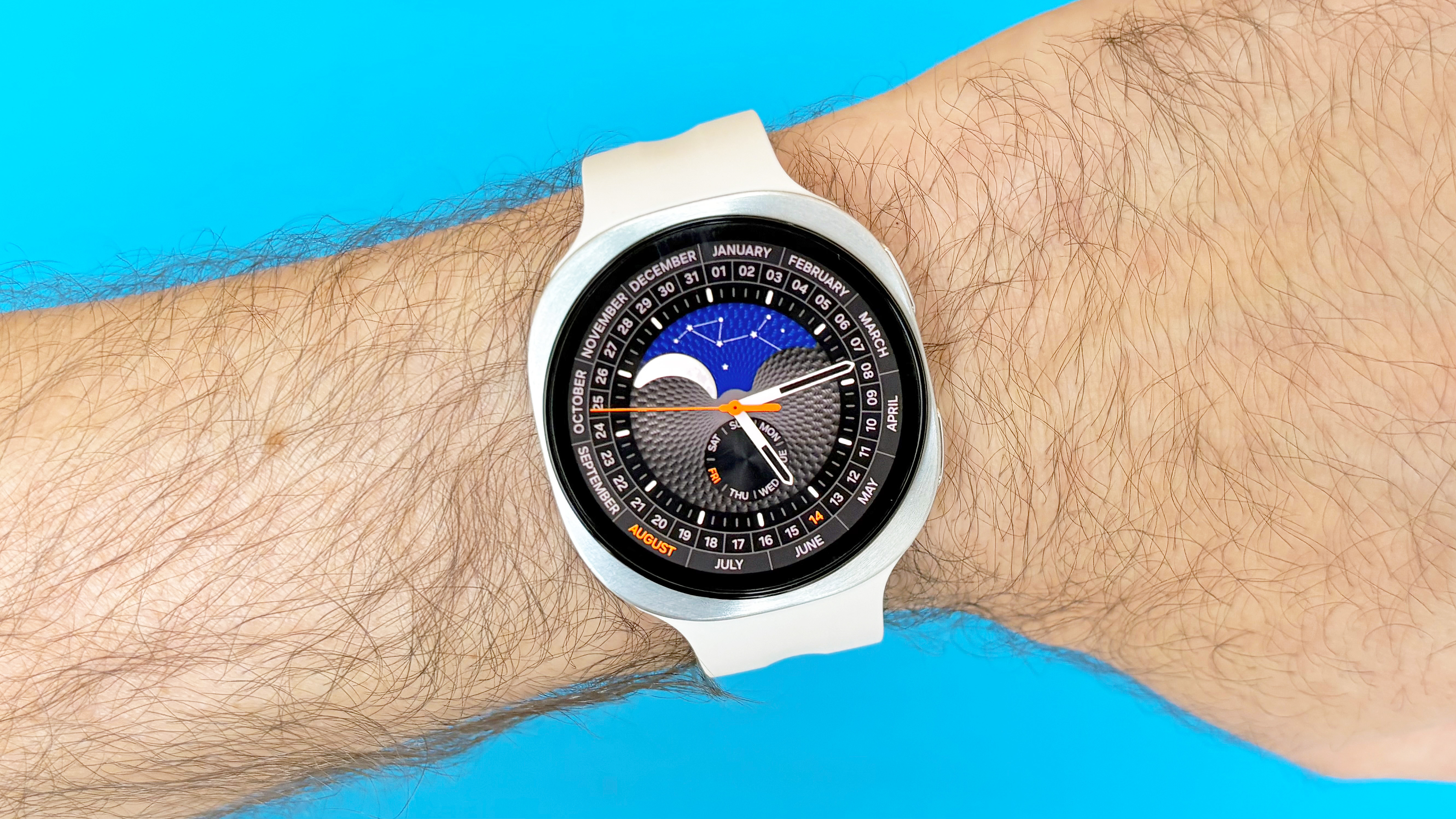 Close-up of the Samsung Galaxy Watch 9 in white