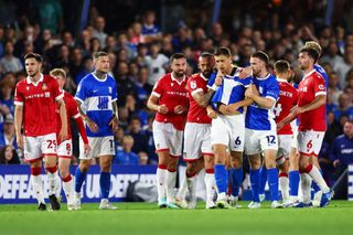 BIRMINGHAM, ENGLAND - SEPTEMBER 16: Krystian Bielik of Birmingham City is held back from the melee during the Sky Bet League One match between Birmingham City FC and Wrexham AFC at St Andrews at Knighthead Park on September 16, 2024 in Birmingham, England. (Photo by Jacques Feeney/Offside/Offside via Getty Images)