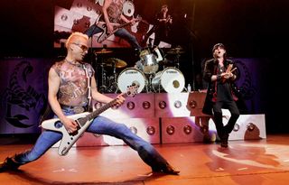 Rudolf Schenker and Klaus Meine of Scorpions perform on stage at the Tommy Vance Tribute night on the fifth night of a series of concerts and events in aid of Teenage Cancer Trust organised by charity Patron Roger Daltrey, at the Royal Albert Hall on March 31, 2006 in London,