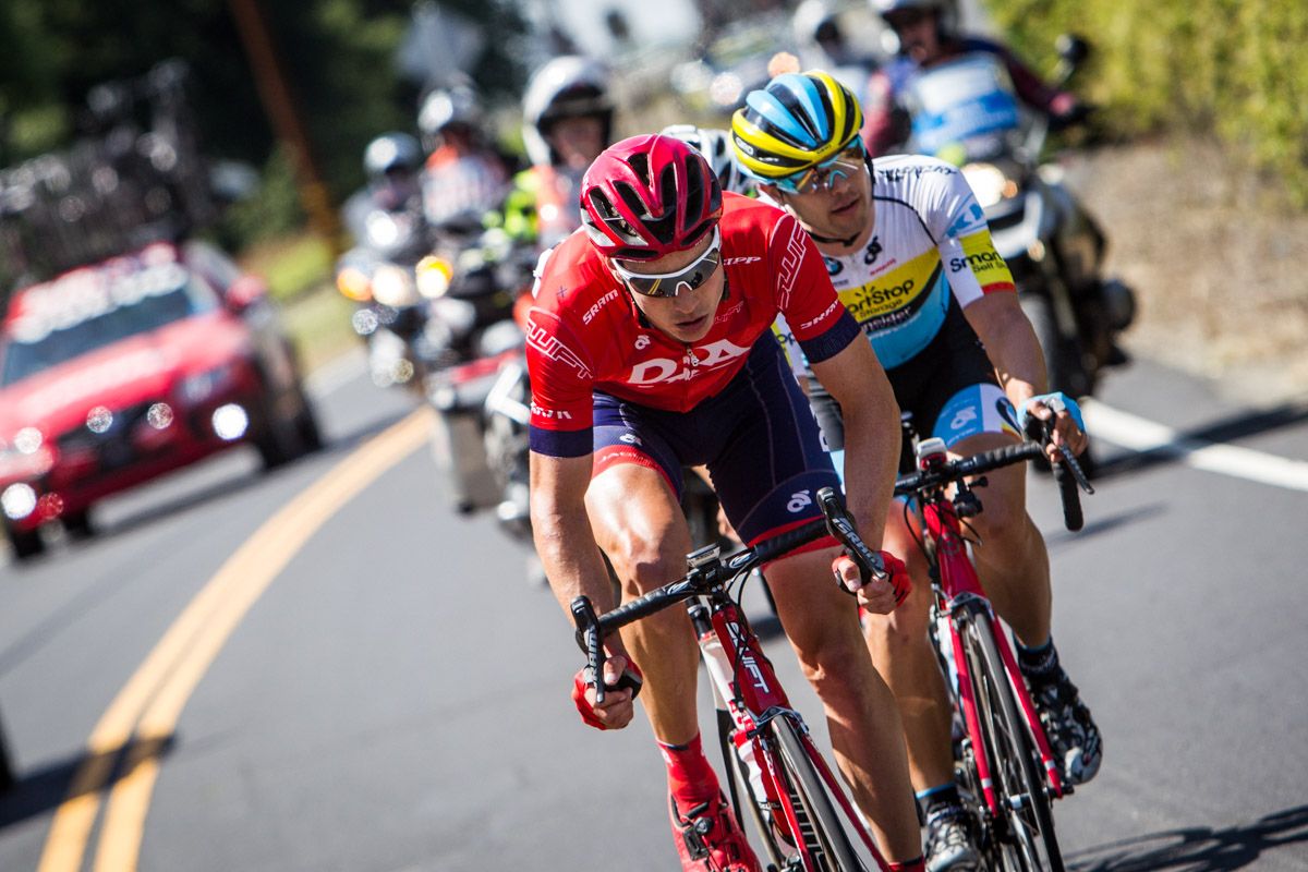 Will Clarke (Drapac) on the front of the break