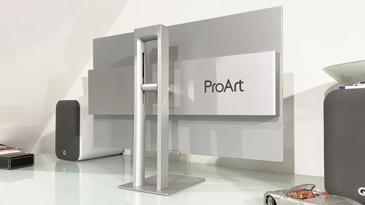 An ASUS ProArt monitor, from the back.