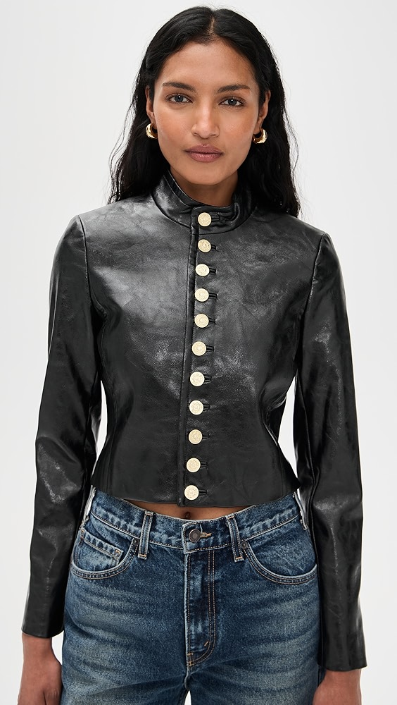 Alice + Olivia Emerson Vegan Leather Military Jacket