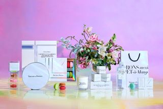 luxury products on a vibrant pastel background