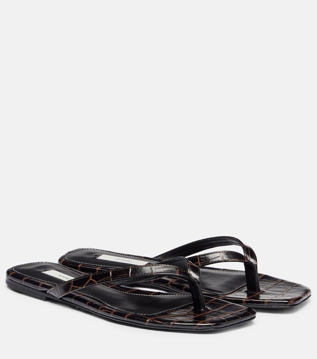 Croc-Effect Leather Thong Sandals