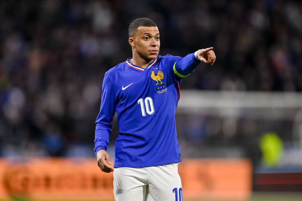 France captain Kylian Mbappe in action