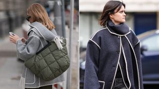 two women wearing toteme's scarf jacket at fashion week