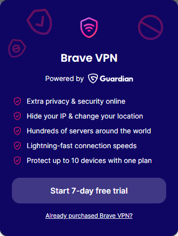 An image of the Brave VPN signup screen