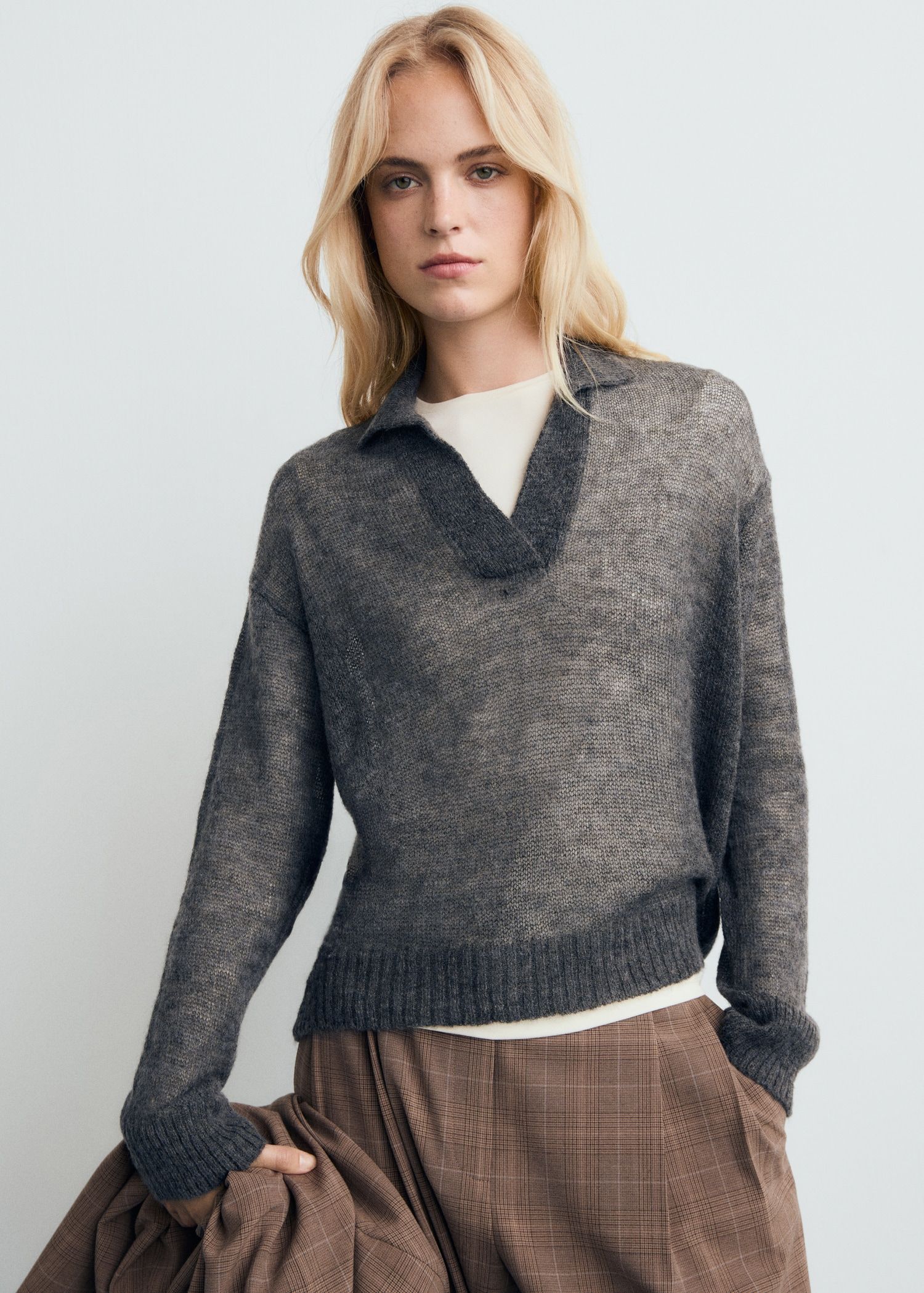 Semi-Transparent Polo-Neck Sweater - Women | Mango Usa