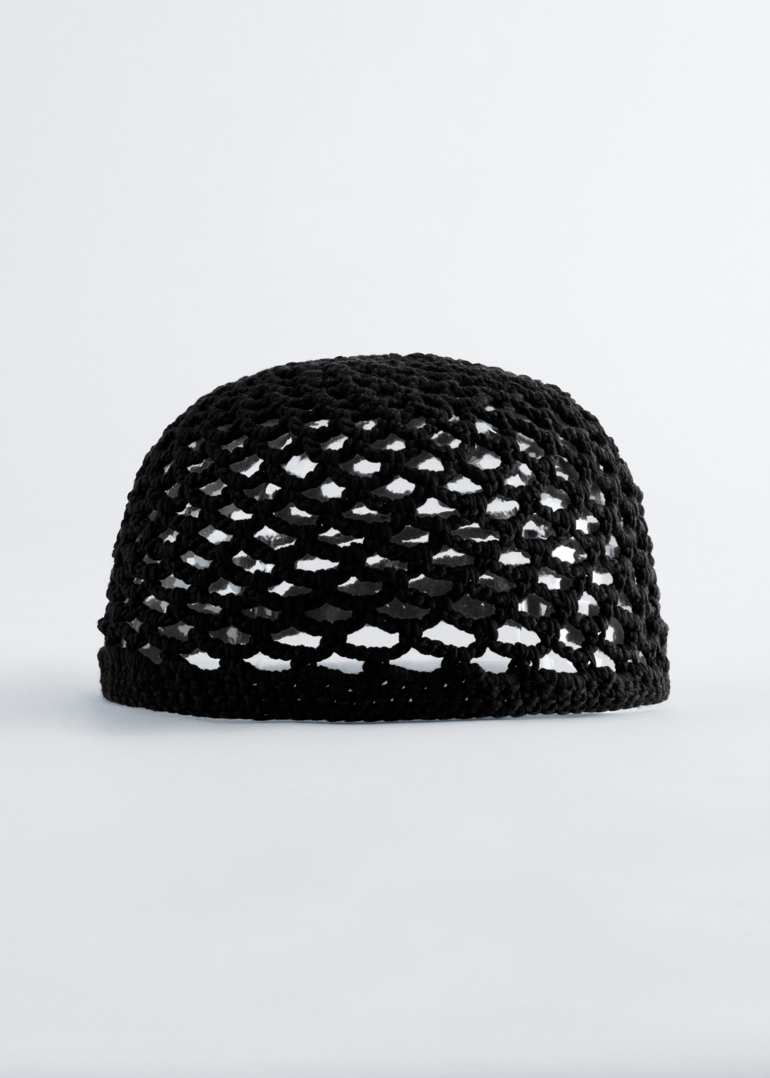 Openwork Crochet Skullcap - Black