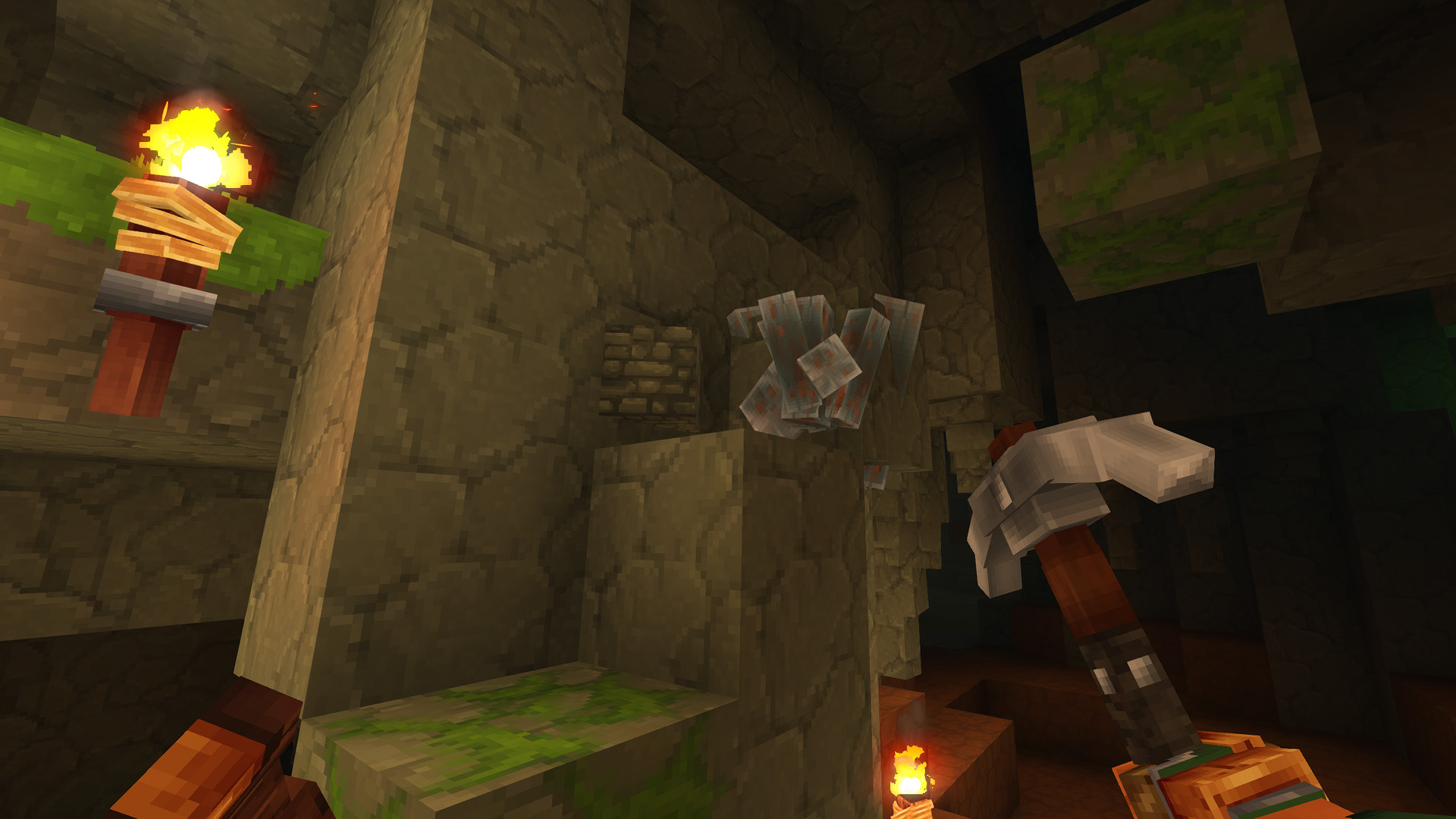 A broken node of iron inside a cave in Hytale.