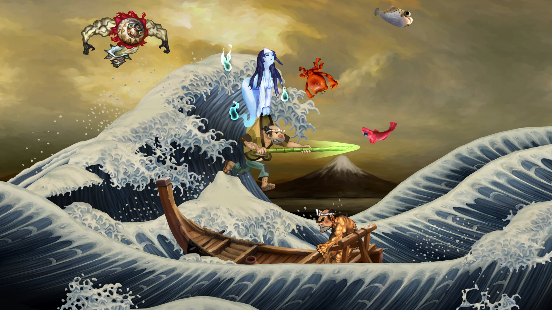 Combat takes place on a choppy ocean