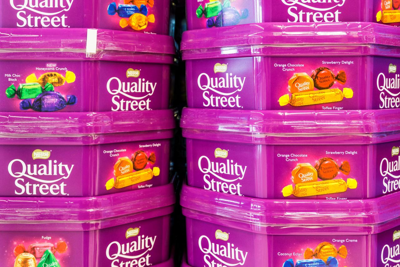 Quality Street chocolate tubs