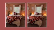 @Highboyla's floral themed bedroom on a maroon colored background