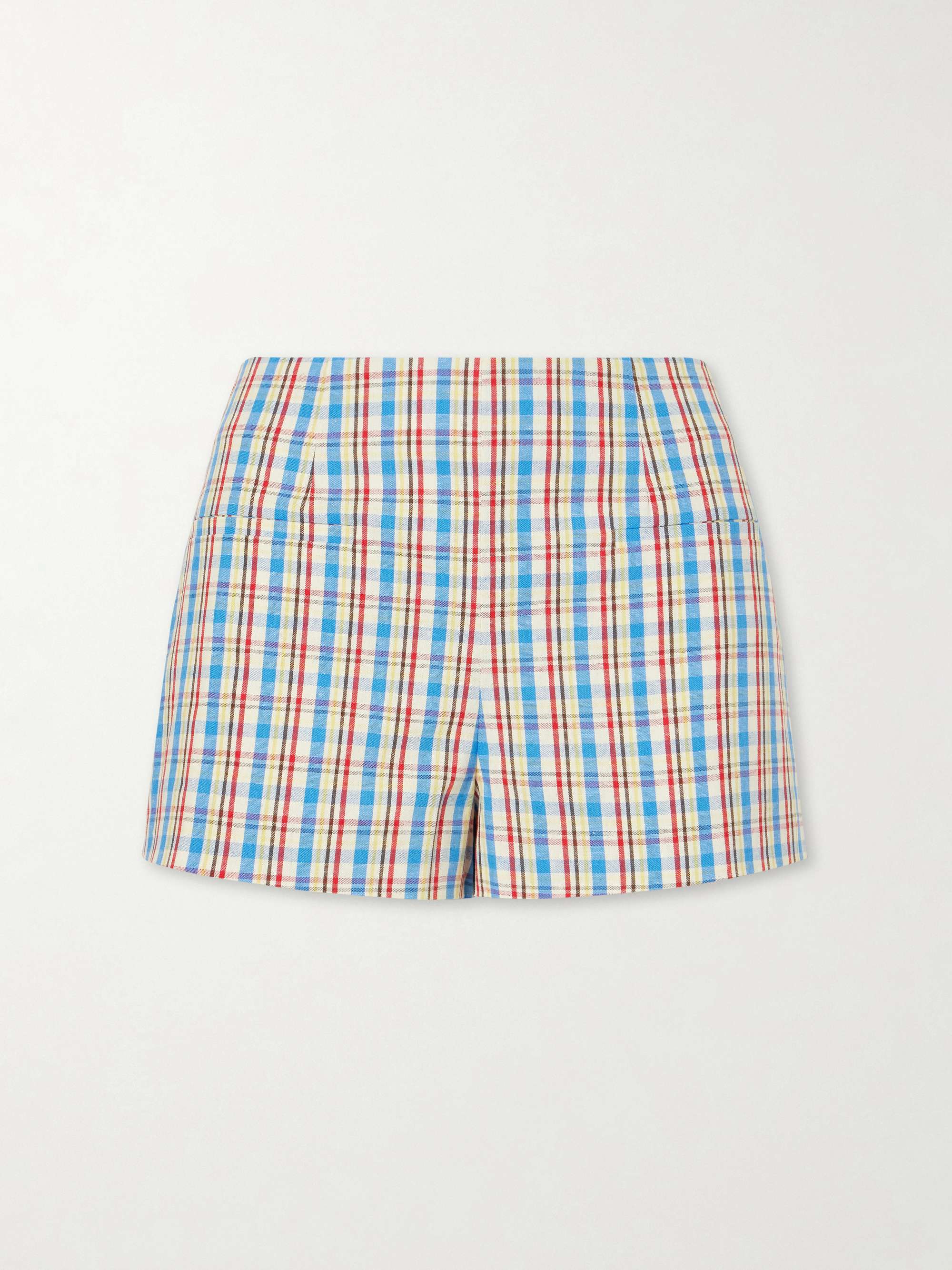 Aurora Checked Cotton and Linen-Blend Shorts