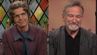 Dana Carvey as the Church Lady and Robin Williams on Saturday Night Live.