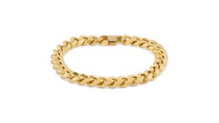 A gold 8mm stainless steel curb chain bracelet for the best personalized jewelry gifts.