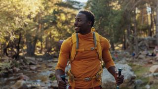 head and shoulders of man hiking