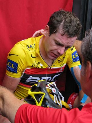 Cadel Evans (BMC) was near tears as he admitted his Tour hopes were over.