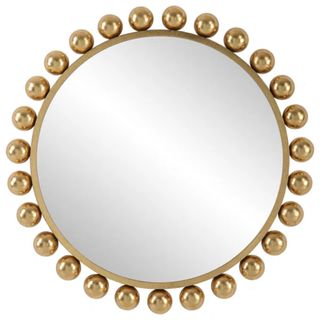 gold effect round mirror with round balls on outside rim