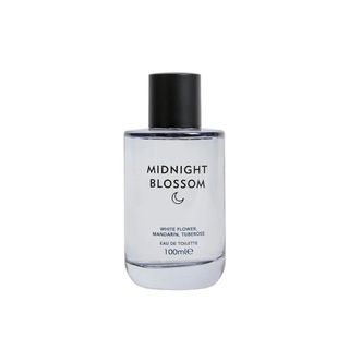 A grayish coloured 100ml perfume bottle titled Midnight Blossom.