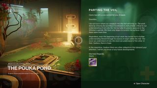 Destiny 2 Lightfall Parting the Veil quest ending Epochal Integration Hand Cannon reward with letter from Osiris
