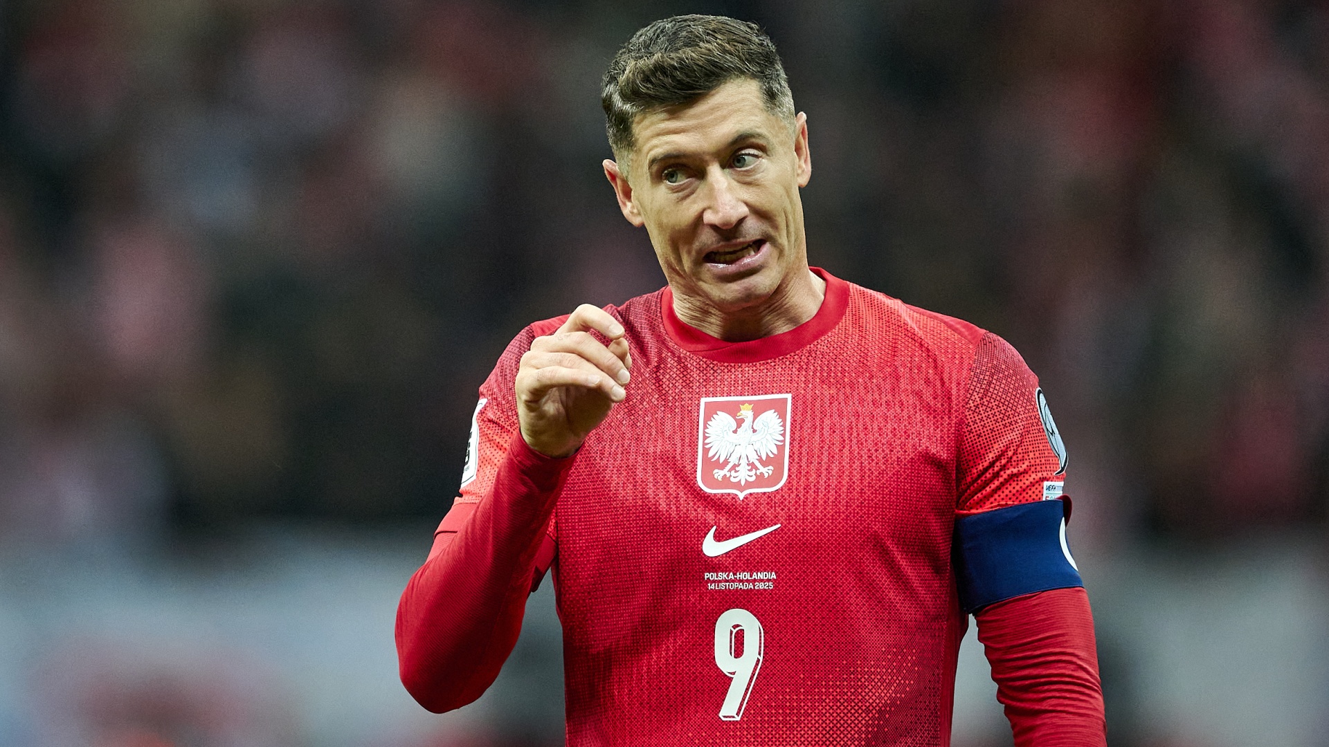 Robert Lewandowski of Poland in action in a FIFA World Cup 2026 qualifier