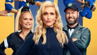 Kristin Chenoweth, Jenn Lyon, and Taran Killam smiling together for NBC's Stumble
