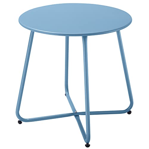 Meluvici Patio Outdoor Side Table Waterproof Round Metal Steel Small Side Table Weather Resistant Portable Outdoor and Indoor End Table for Garden Balcony Yard, Blue