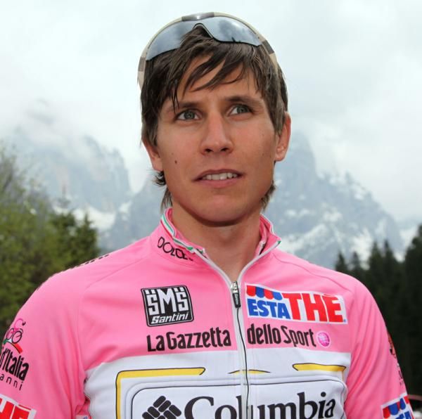 Swede Thomas L&ouml;vkvist in the leader's jersey at the 2009 Giro d'Italia