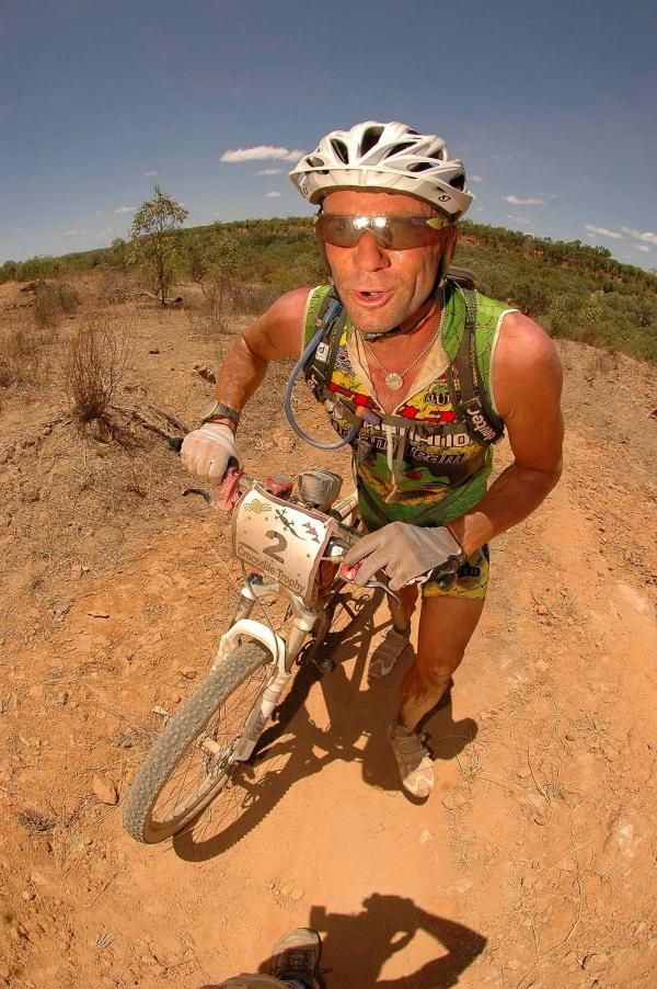 German Kai Hundertmark emerges from a waterless Mitchell river.