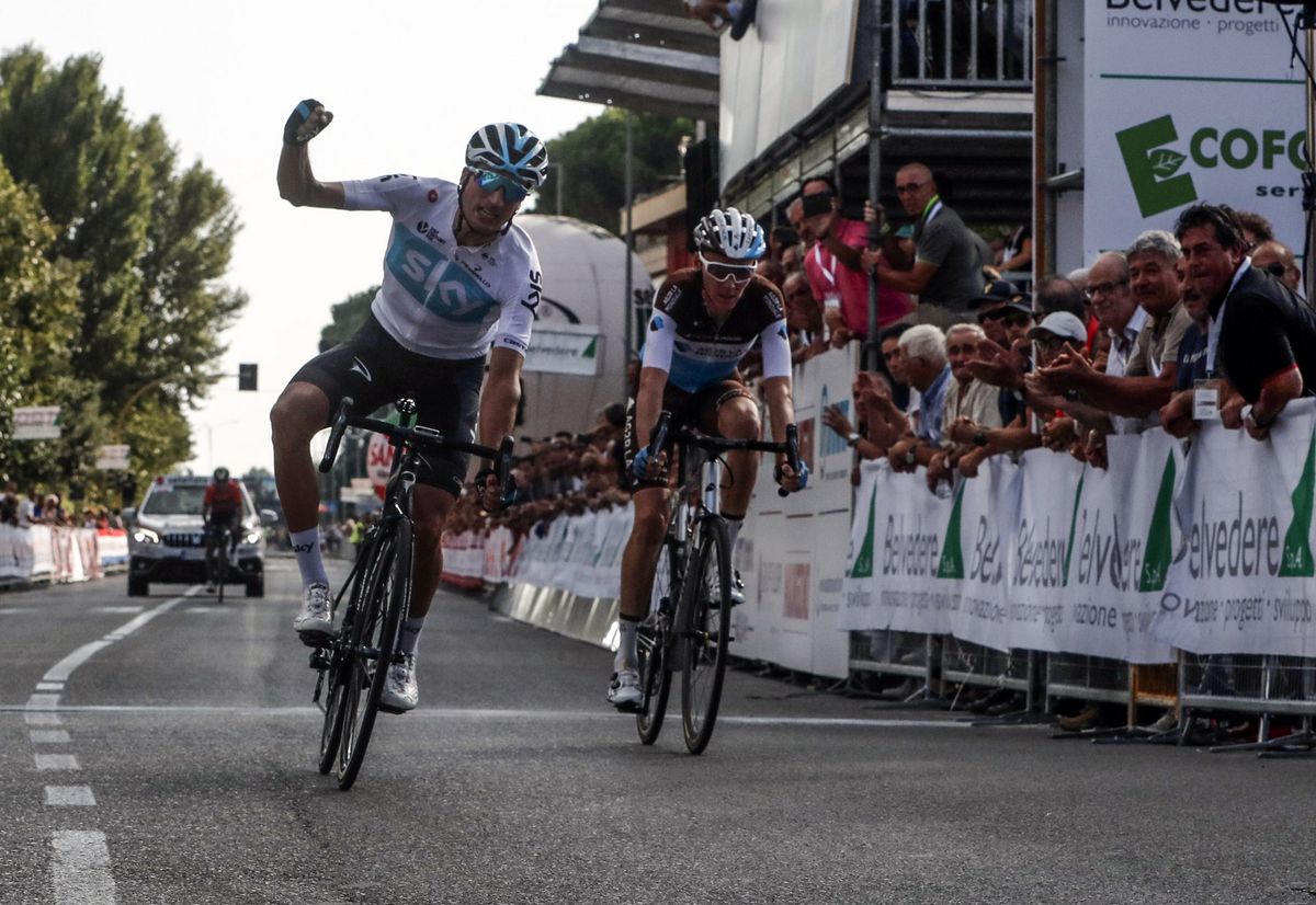 Gianni Moscon beat Romain Bardet in a sprint