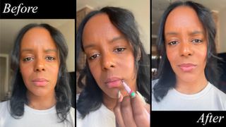 women with dark skin tone testing lip liner