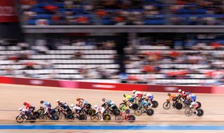 Cyclists compete in the womens track cycling omnium scratch race during the Tokyo 2020 Olympic Games at Izu Velodrome in Izu Japan on August 8 2021 Photo by Odd ANDERSEN AFP Photo by ODD ANDERSENAFP via Getty Images