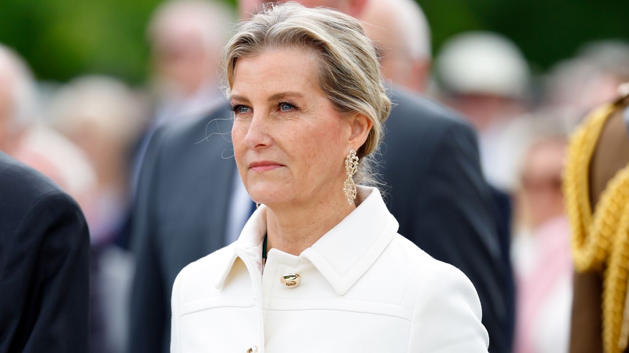 Sophie, Duchess of Edinburgh wearing a white Prada jacket attends The Royal British Legion&#039;s 80th Anniversary of D-Day Service of Remembrance at the National Memorial Arboretum on June 6, 2024