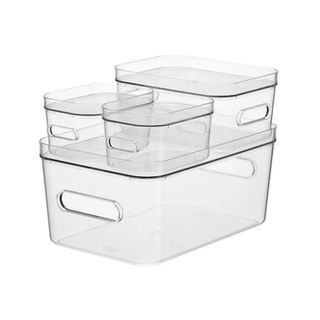Smart Store Clear Compact Plastic Bins 4-Pack With Clear Lids