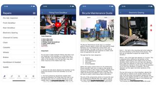 Screenshots from the Bicycle Maintenance Guide app
