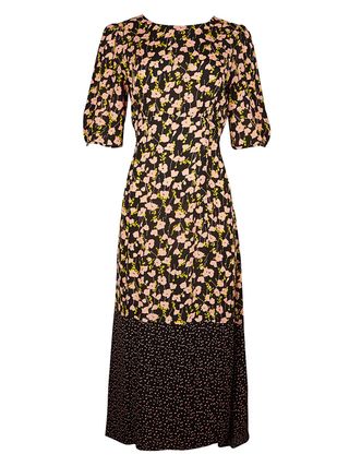 Floral Spot Mix & Match Black Midi Dress - was £75, now £58