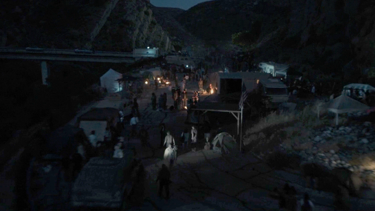 The camera pulling away from the survivors at the end of Season 2 of Paradise