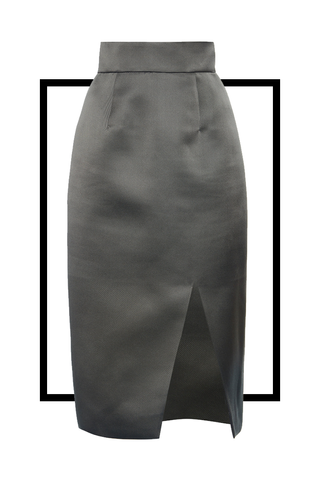 High-Rise Silk Satin Midi Skirt