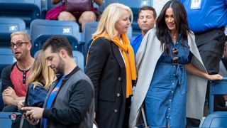 2019 US Open Tennis Tournament- Day Thirteen. Meghan Markle, Duchess of Sussex with publicist Jill Smoller and Alexis Ohanian, husband of Serena Williams as she arrives at the team box to watch Serena Williams of the United States in action against Bianca Andreescu of Canada in the Women's Singles Final on Arthur Ashe Stadium during the 2019 US Open Tennis Tournament at the USTA Billie Jean King National Tennis Center on September 7th, 2019 in Flushing, Queens, New York City.