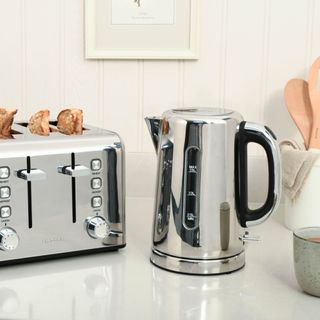 ProCook stainless steel toaster and kettle on kitchen worktop