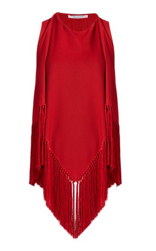 Fringed Tie-Neck Knit Top