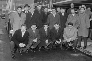 Slovan Bratislava players pose for a photo ahead of a European Cup Winners' Cup tie against Tottenham in 1963.