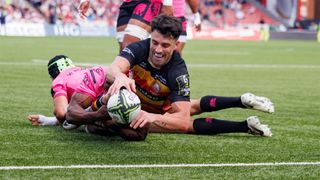 Adam Hastings scores against Benetton in the European Challenge Cup semi-final, ahead of the European Challenge Cup Final 2024