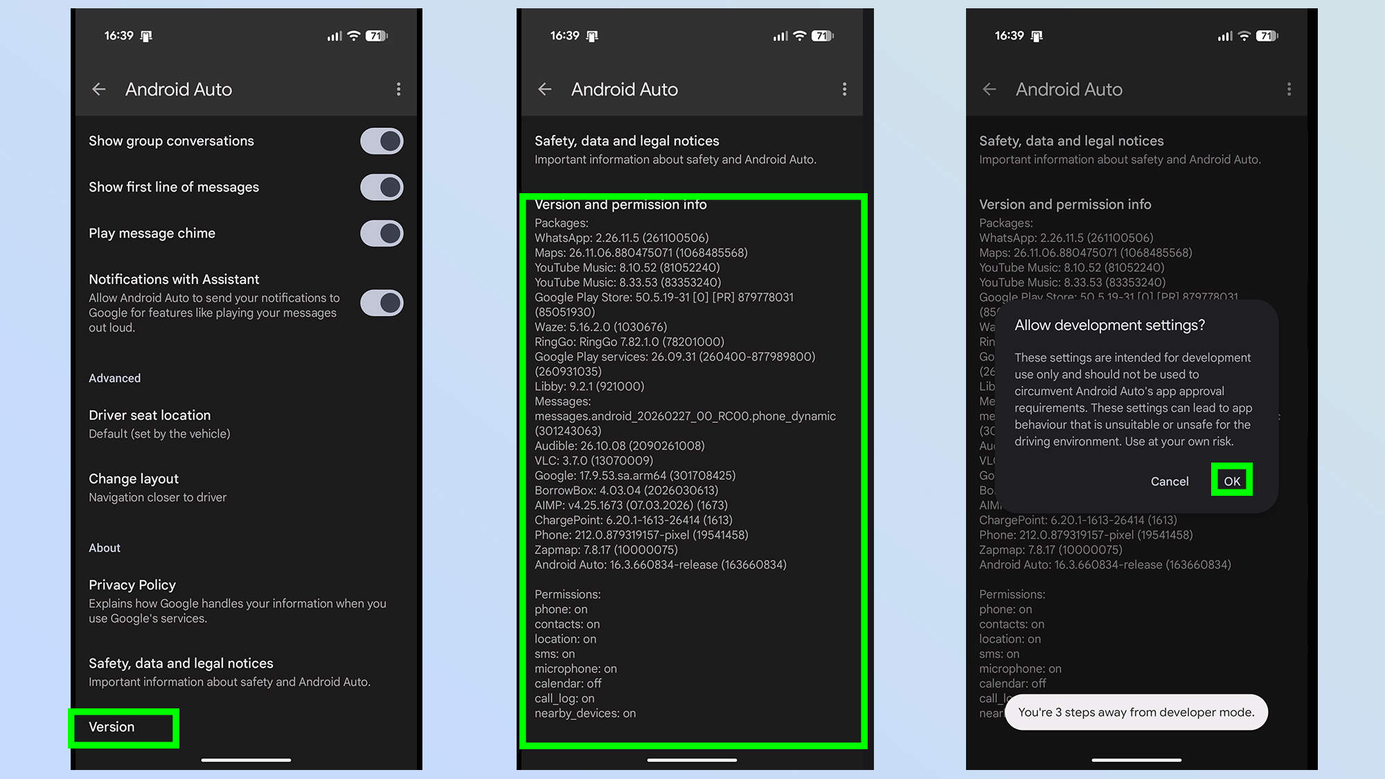 android auto developer options
